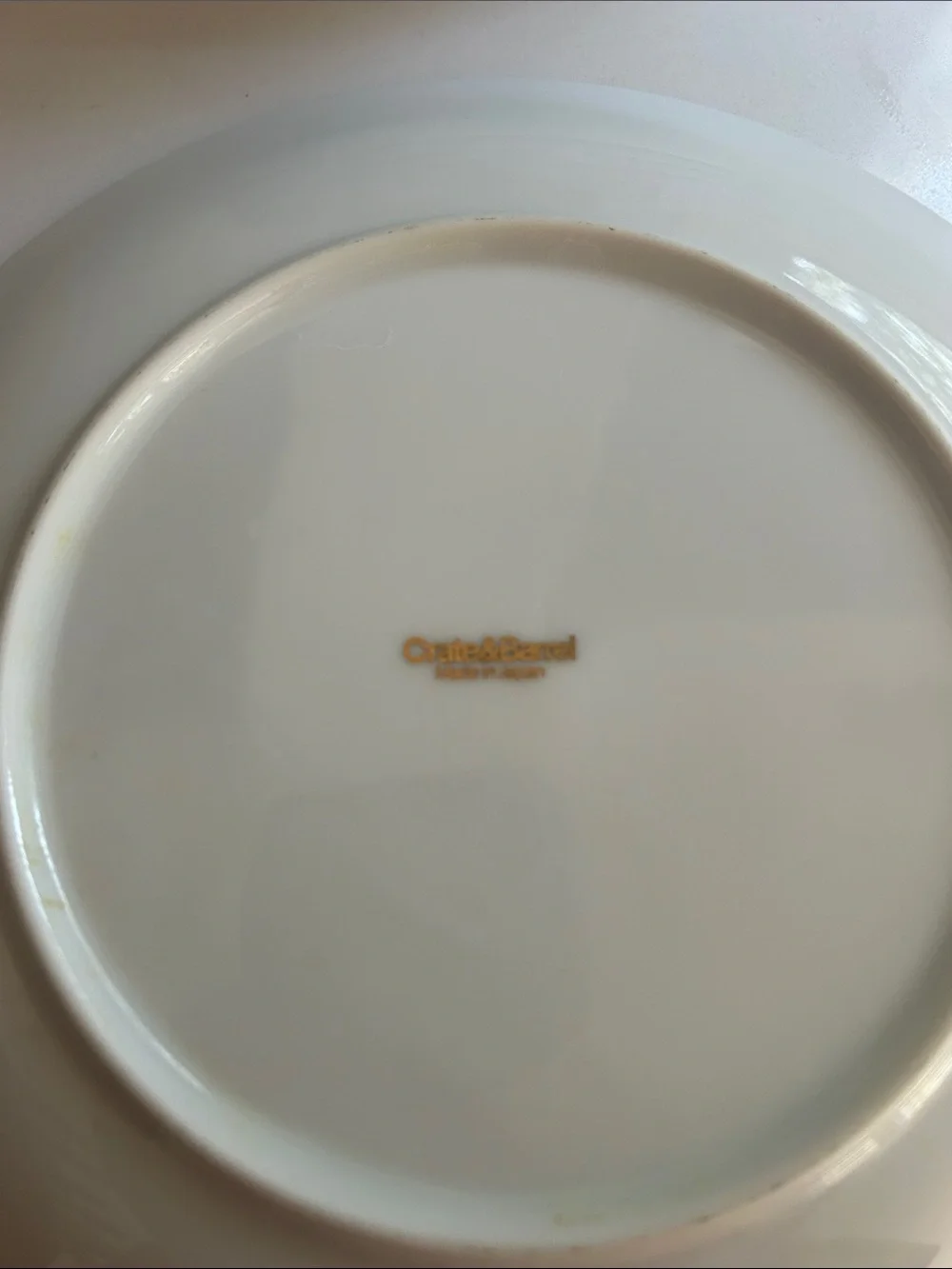 Crate & Barrel Porcelain White Salad Plate with Gold Fruit Motif